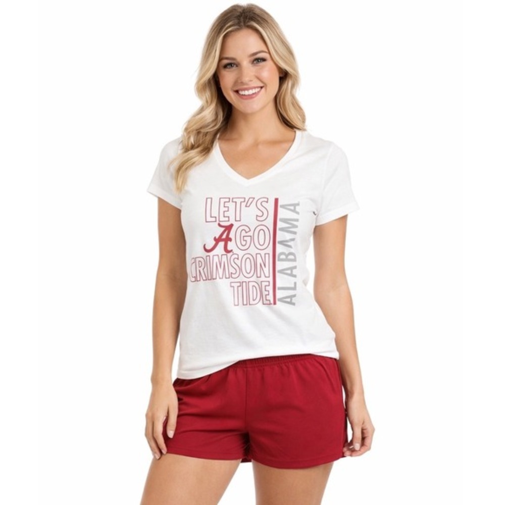 Russell Athletic Alabama Crimson Tide White V-Neck Graphic T-Shirt S 65-21